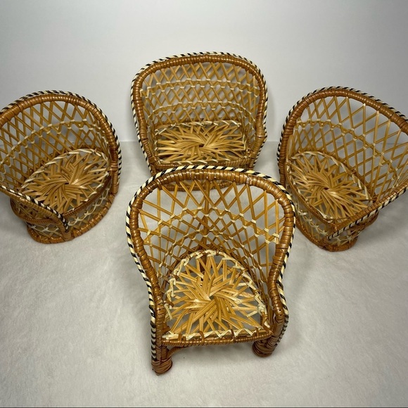 Vintage Other - Vintage Mini Peacock Wicker Benches Chairs Lot of 4